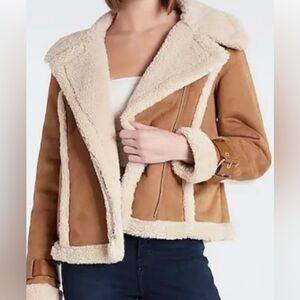 Faux Suede and Shearling Bomber Jacket from Express. XL. Never Worn!